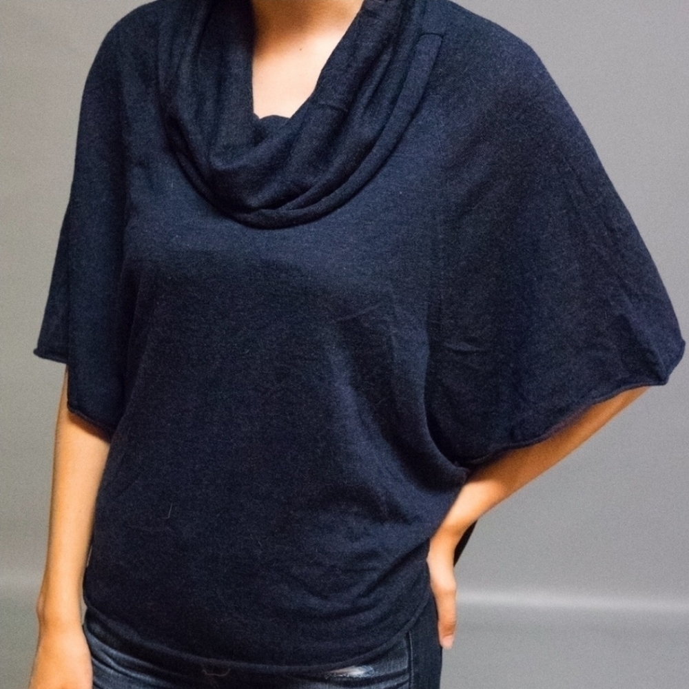 Joie Navy Heathered Cowl Neck Pancho Style top